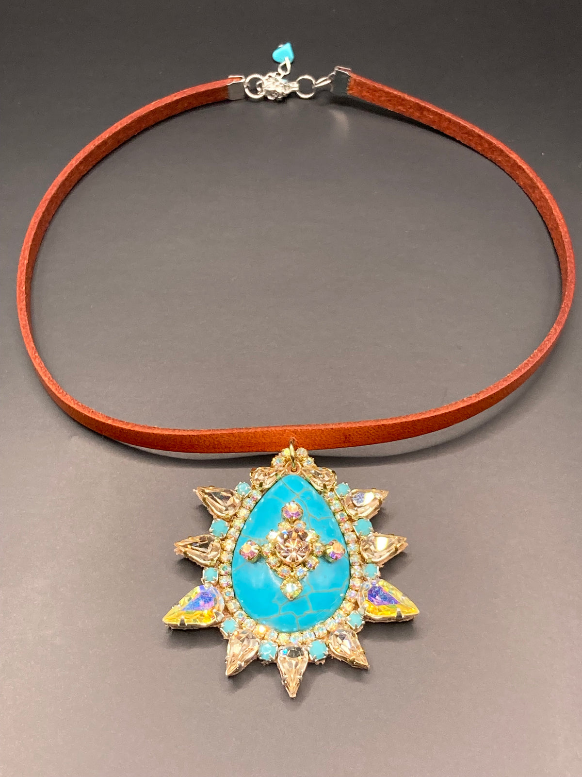 Turquoise Sun Star Necklace | Leather Cord